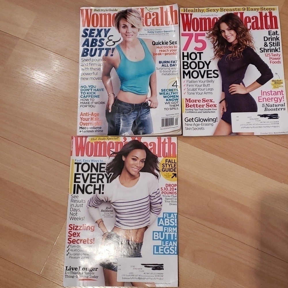 3 Women's Health magazine issues with actresses on the covers.